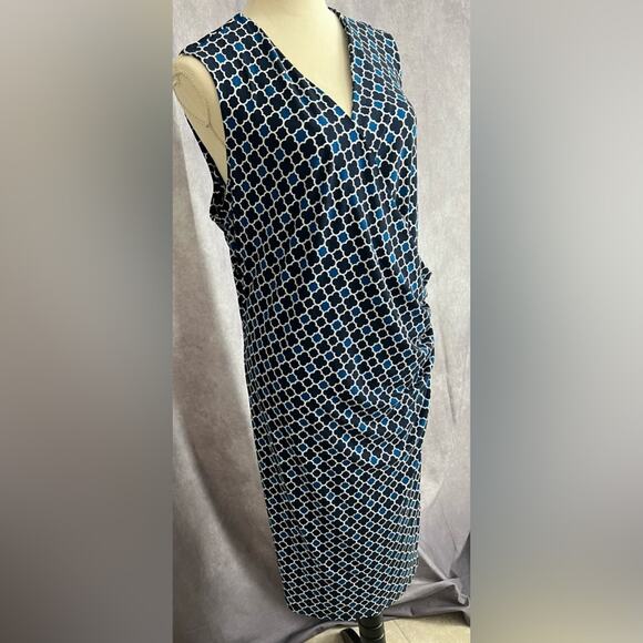 Charter Club Womens Mock Wrap Dress Blue Stretch Mosaic Print Sleeveless Size 3X - Picture 2 of 9